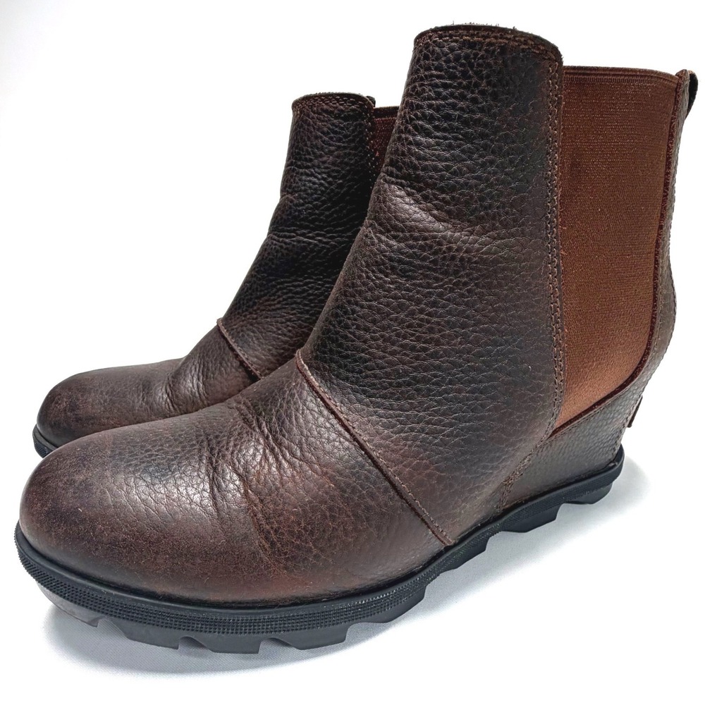 Sorel Leather Wedge Chelsea‎ Boots Women's 10 Brown NL3346 Waterproof Lug
